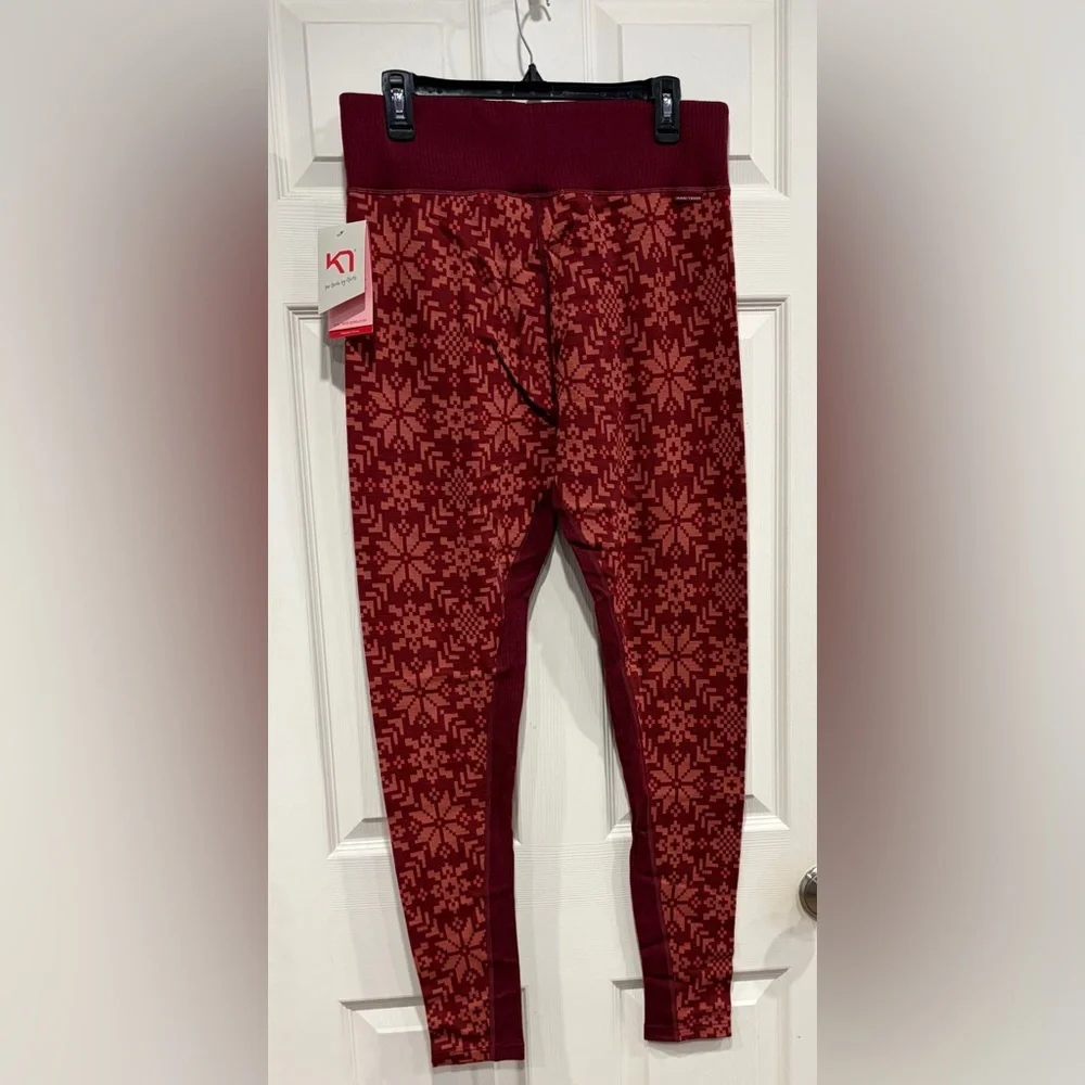Kari Traa Women's XL Edith 220g Wool Pants Red Pattern NWT Base Layer High Waist - Picture 3 of 8